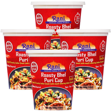 Rani Roasty Bhel Puri Cup (Spicy & Crunchy Indian Snack w/ mouth watering Indian Chutneys) 3.5oz (100g), Pack of 4 ~ Ready to Ea