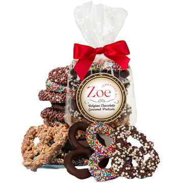 CRAVINGS BY ZOE Mothers Day Chocolate Covered Pretzels Gift Bag 8 oz | Gourmet Kosher Milk & Dark Belgian Chocolate Candy Food G