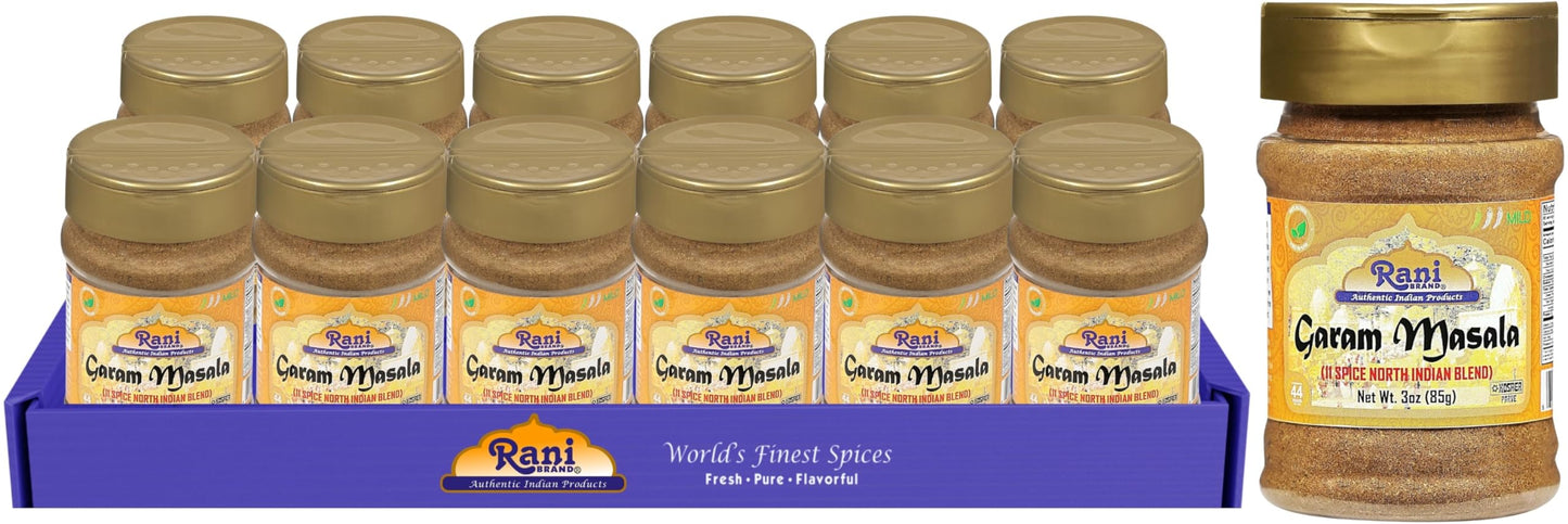 Rani Garam Masala Indian 11-Spice Blend 3oz (85g) PET Jar  Pack of 12 ~ All Natural  Salt-Free | Vegan | No Colors | Gluten Friendly | NON-GMO | Kosher | Indian Origin