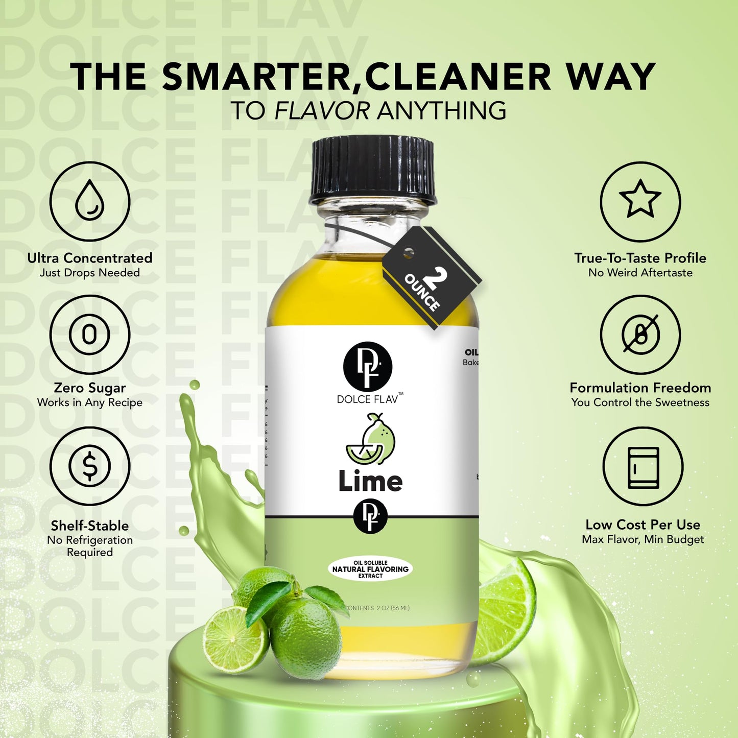 Dolce Flav Natural Lime Extract, 2 Ounce, Oil-Soluble, Kosher, Sugar-Free Flavor for Candy, Chocolates & Desserts