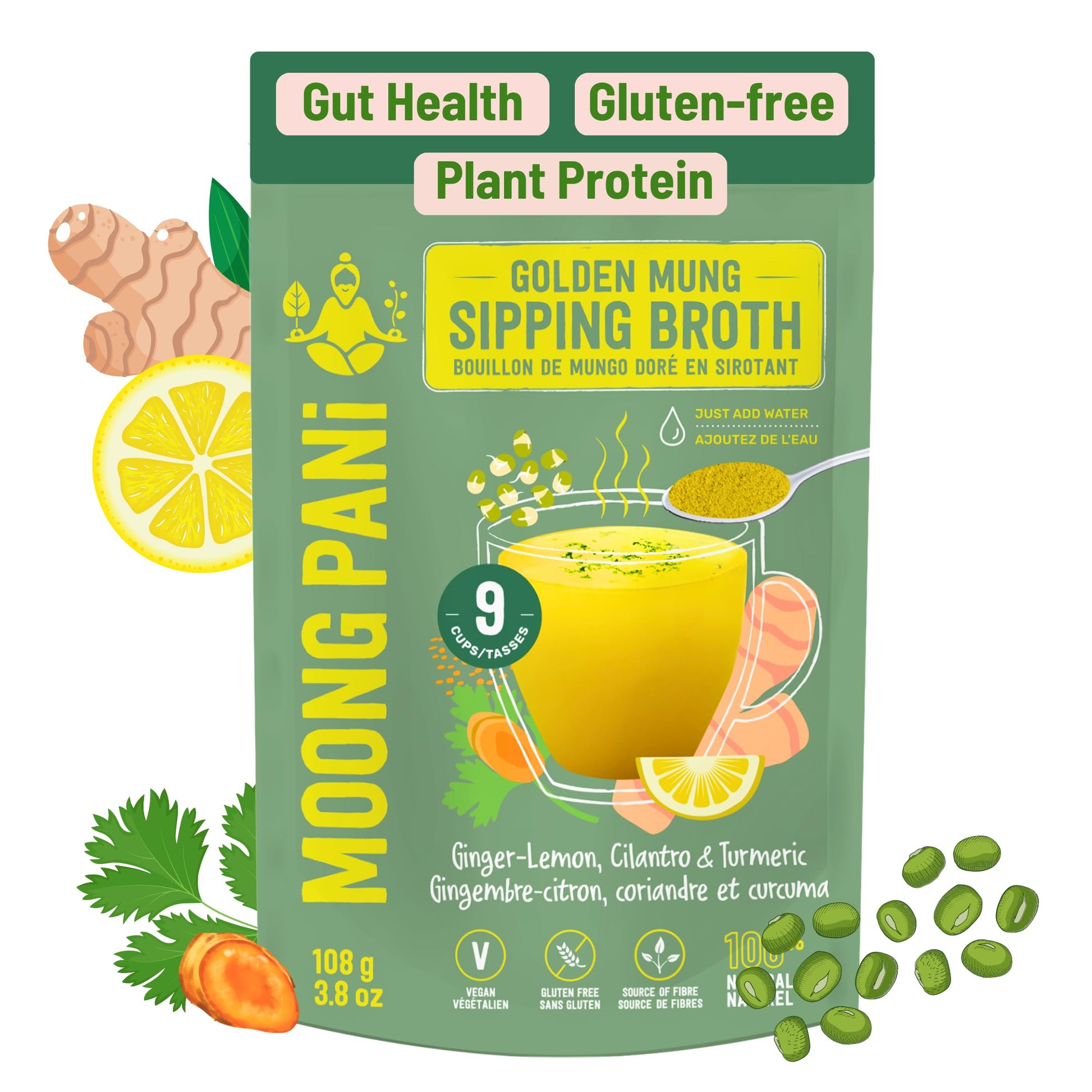 Moong Pani Vegetable Broth Soup Powder (Ginger, Lemon & Turmeric) Gluten-Free, Detox, All Natural, Lower Sodium, Vegan, Keto, Hi