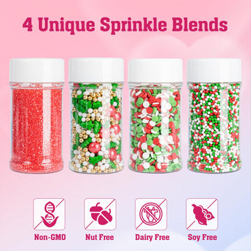 Twisweet Christmas Sprinkles 12oz, Red Green White Sprinkle for Cake Decorating, Edible Christmas Tree Sugar Sprinkles for Bakin