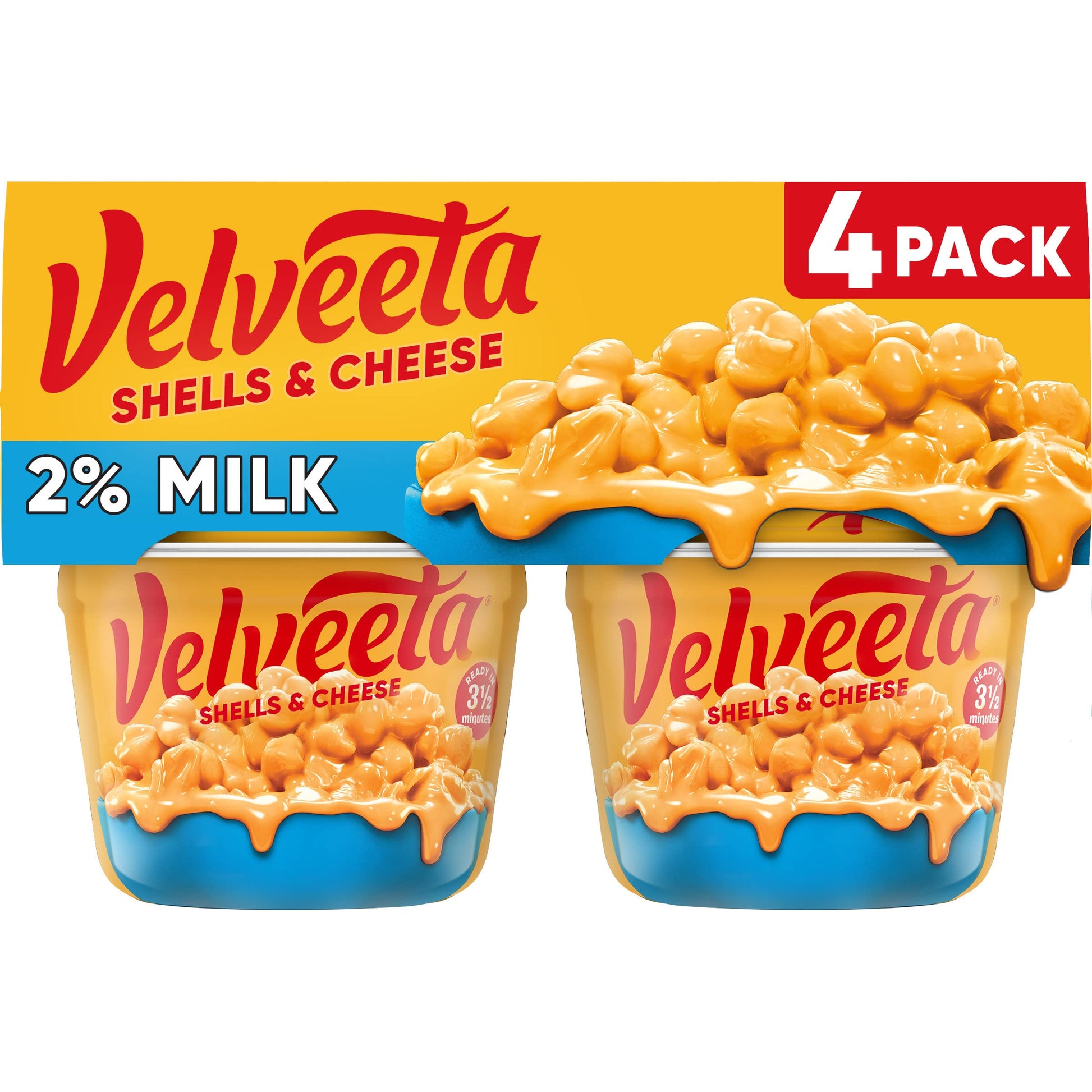 Velveeta Shells & Cheese Microwaveable Shell Pasta With 2% Milk Cheese, 4 Ct Pack, 2.19 Oz Cups