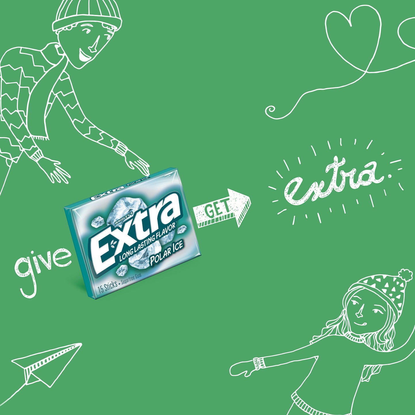 Extra, Polar Ice Sugarfree Gum, 45 ct (Pack of 2)