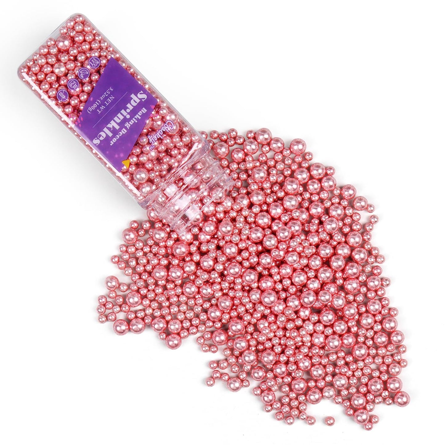 Cobakey Rose Gold Sprinkles For Cake Decorations 3.52 Ounce Rose Gold Metallic Pearl Sprinkles For Cupcake Toppers Wedding Party