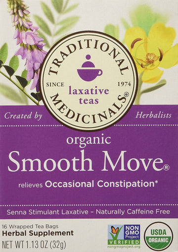 Traditional Medicinals Organic Smooth Move with Senna Herbal Tea, Relieves Occasional Constipation, (Pack of 2) - 32 Tea Bags To