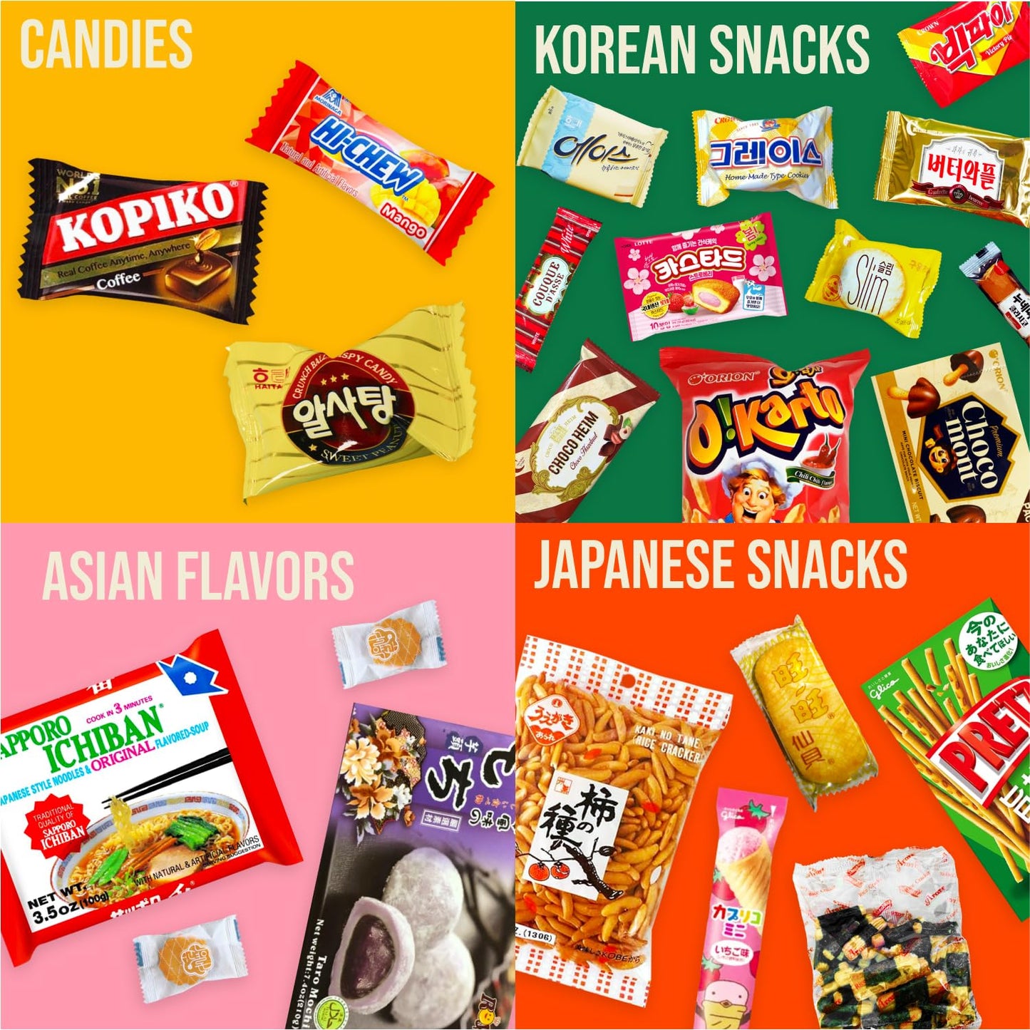 Seconde Nature Korean and Japanese Snack Box - 25 Count Care Package with Chips, Cookies, Noodles, and Mochi - Ideal for All Ages