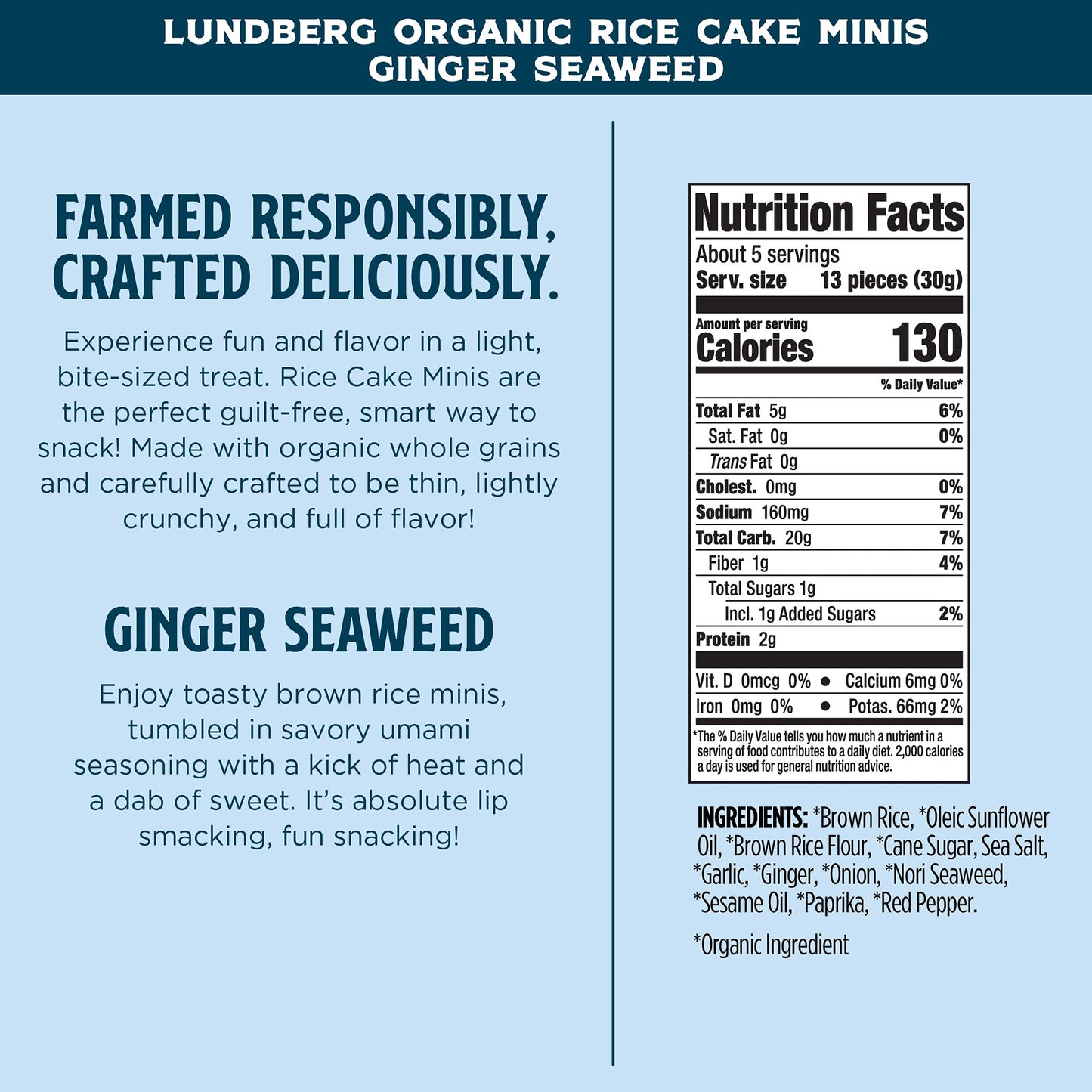 Lundberg Organic Ginger Seaweed Rice Cake Minis, 5oz, Gluten-Free, Vegan, Whole Grain, USDA Certified Organic, Non-GMO Project V
