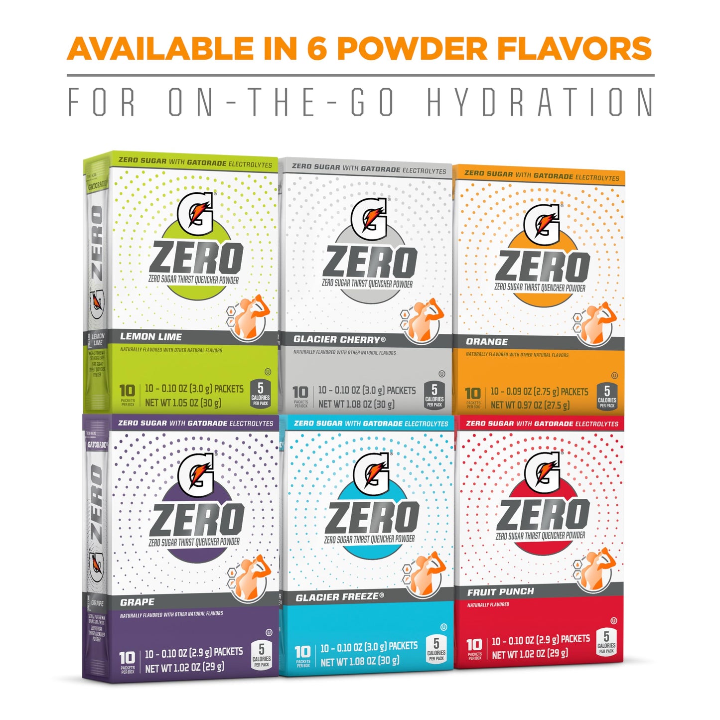 Gatorade G Zero Powder, 3 Flavor Frost Variety Pack, Individual Packets, 10 Count (Pack Of 3)