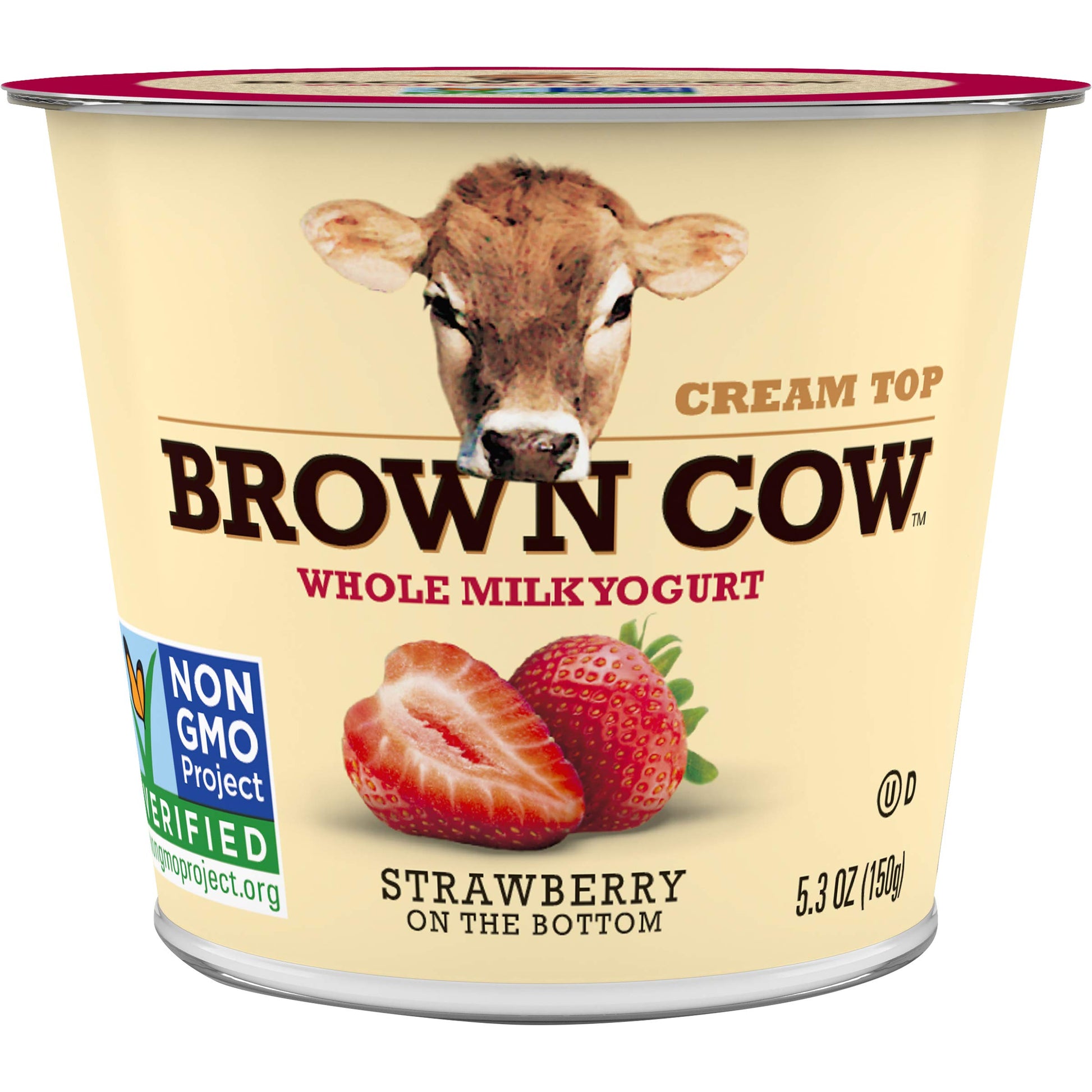 Brown Cow Cream Top Strawberry on the Bottom Whole Milk Yogurt, 5.3 oz. Cup- Creamy, Delicious Yogurt