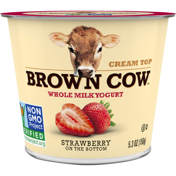 Brown Cow Cream Top Strawberry on the Bottom Whole Milk Yogurt, 5.3 oz. Cup- Creamy, Delicious Yogurt