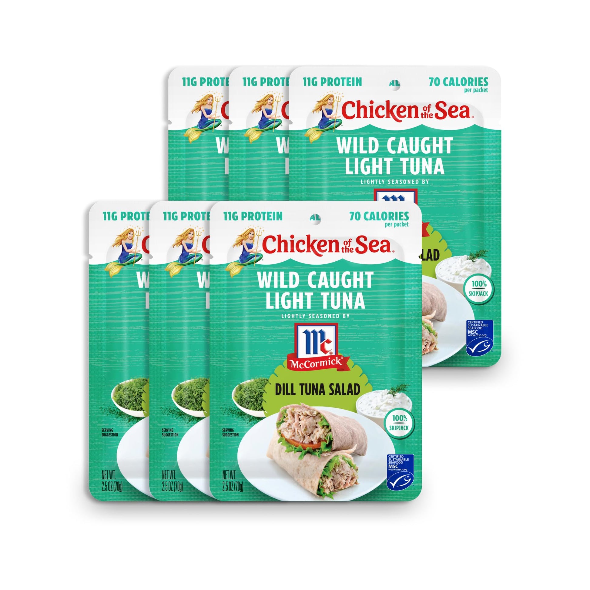 Chicken of the Sea Wild Caught Light Tuna Salad, 2.5 oz Packet, Box of 6