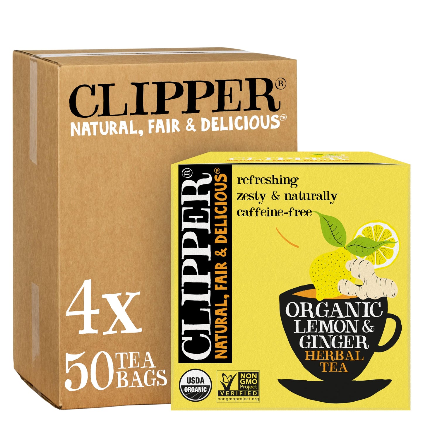 Clipper Tea Lemon & Ginger Teabags – Caffeine Free, USDA Organic – 200 Count (Pack of 4) – Great Hot or Iced