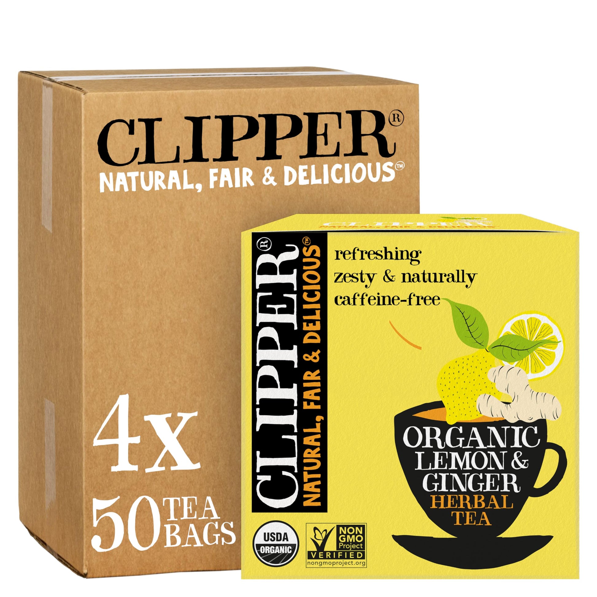 Clipper Tea Lemon & Ginger Teabags – Caffeine Free, USDA Organic – 200 Count (Pack of 4) – Great Hot or Iced