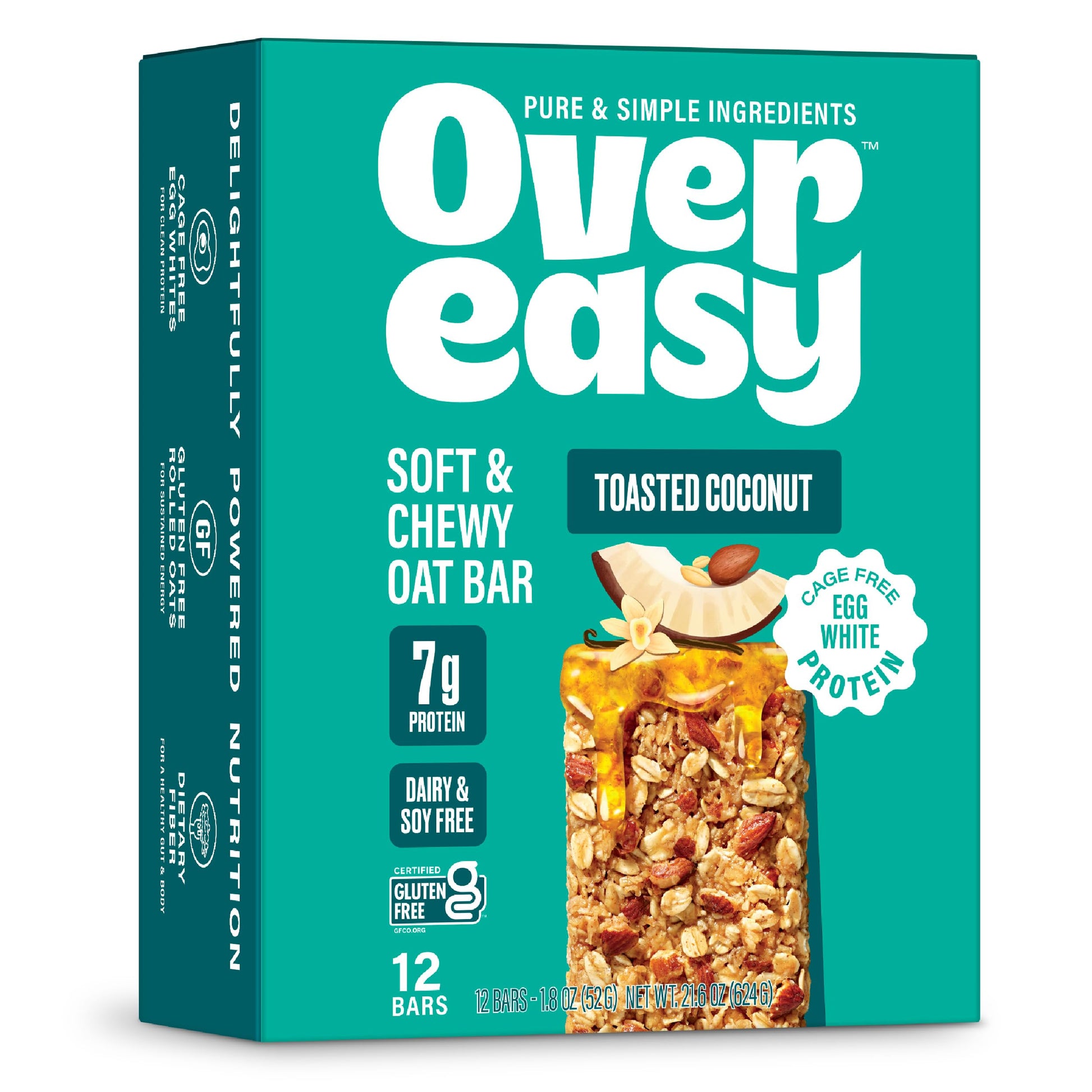 Over Easy Toasted Coconut Soft and Chewy Oatmeal Breakfast Bars - Granola and Protein Bars - 12 Energy Snack Bars - Clean, Glute