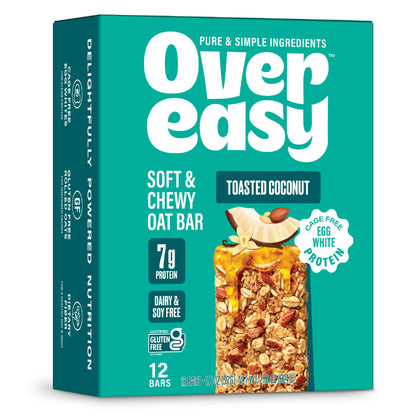 Over Easy Toasted Coconut Soft and Chewy Oatmeal Breakfast Bars - Granola and Protein Bars - 12 Energy Snack Bars - Clean, Glute