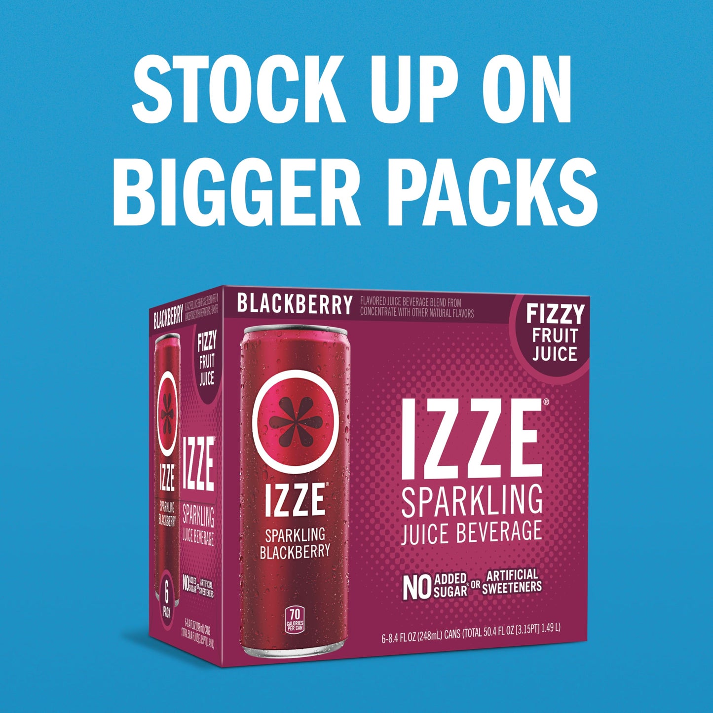 IZZE Sparkling Juice Beverage Blend, Blackberry, No Sugar Added, 8.4 FL OZ, 6 Cans