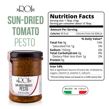 ROI Red Pesto - Sundried Tomato Pesto Made With Sundried Tomatoes, Genovese DOP Basil, and EVOO, Gluten-Free, Keto-Friendly Fres