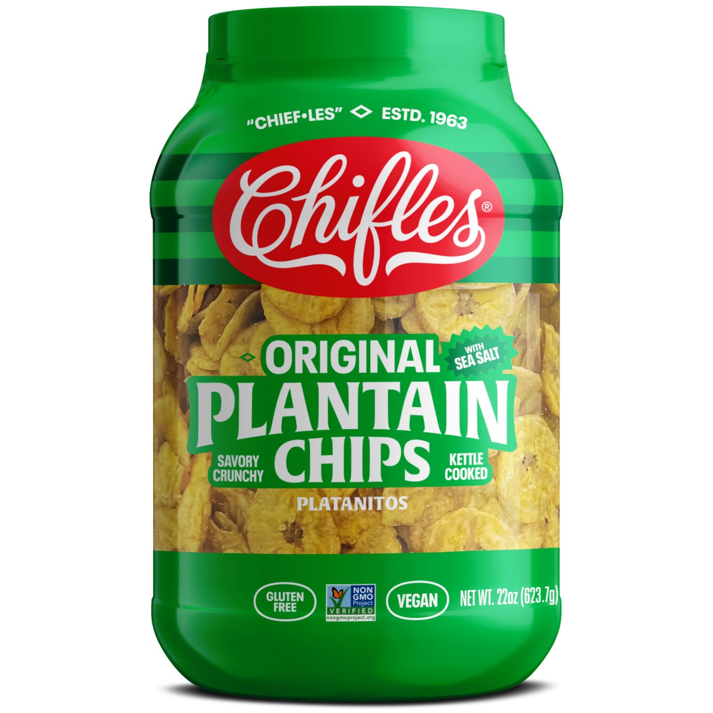 Chifles Original Plantain Chips (22Oz Tub) | 3 Simple Ingredients | Salted & Crunchy, Chip Snack Packs | 30-40% Less Fat Than Tr