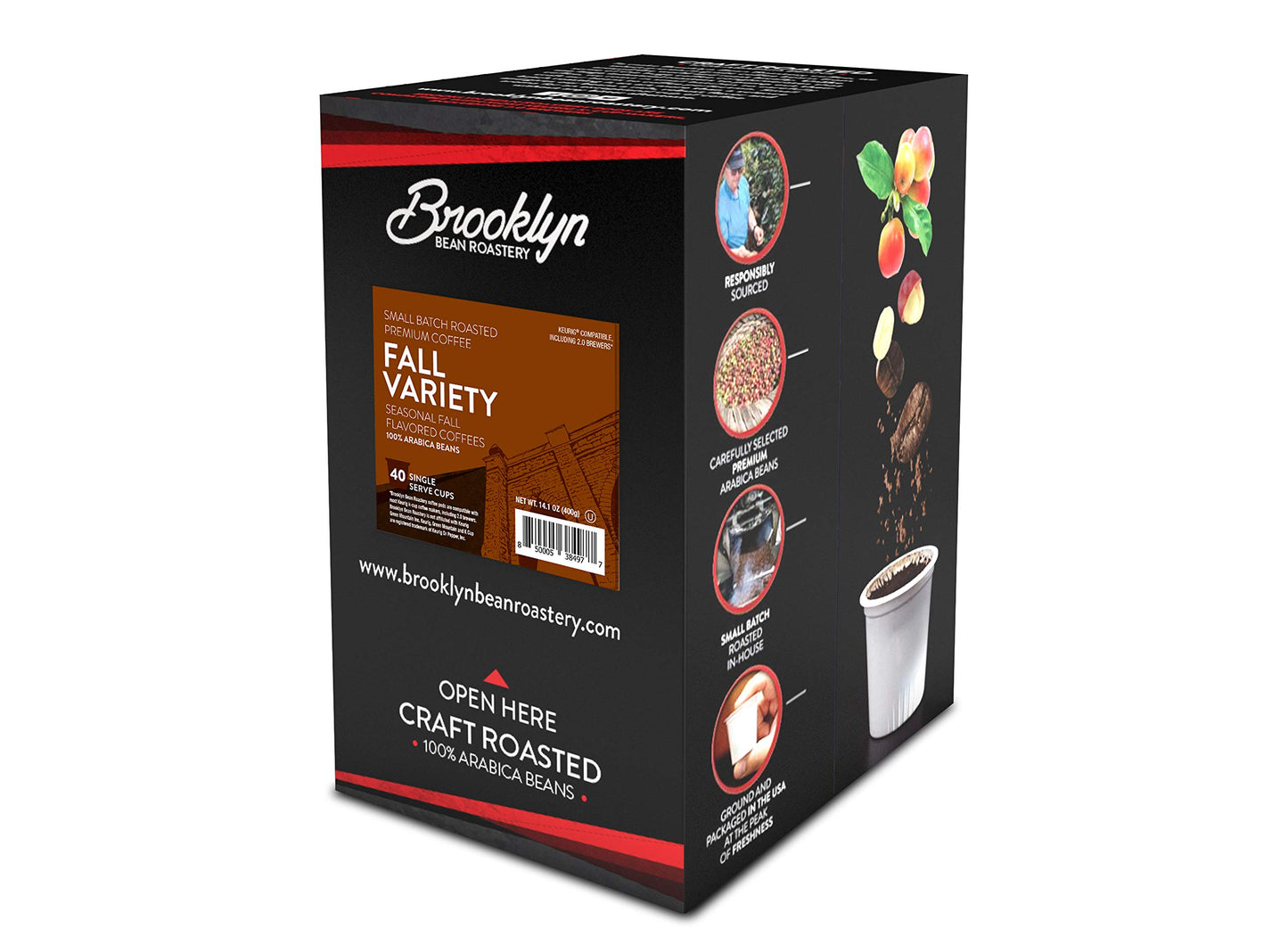 Brooklyn Beans Coffee Pods Fall Flavored Variety Pack, Pumpkin, Maple, Vanilla, 40 Count Compatible with 2.0 Keurig K Cup malt-inspired