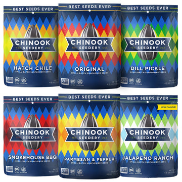 Chinook Seedery Flavored Sunflower Seeds Variety Pack of 6, 4oz - Sunflower Seeds to Eat - Keto, Low Sodium, Jumbo, Roasted, Bas