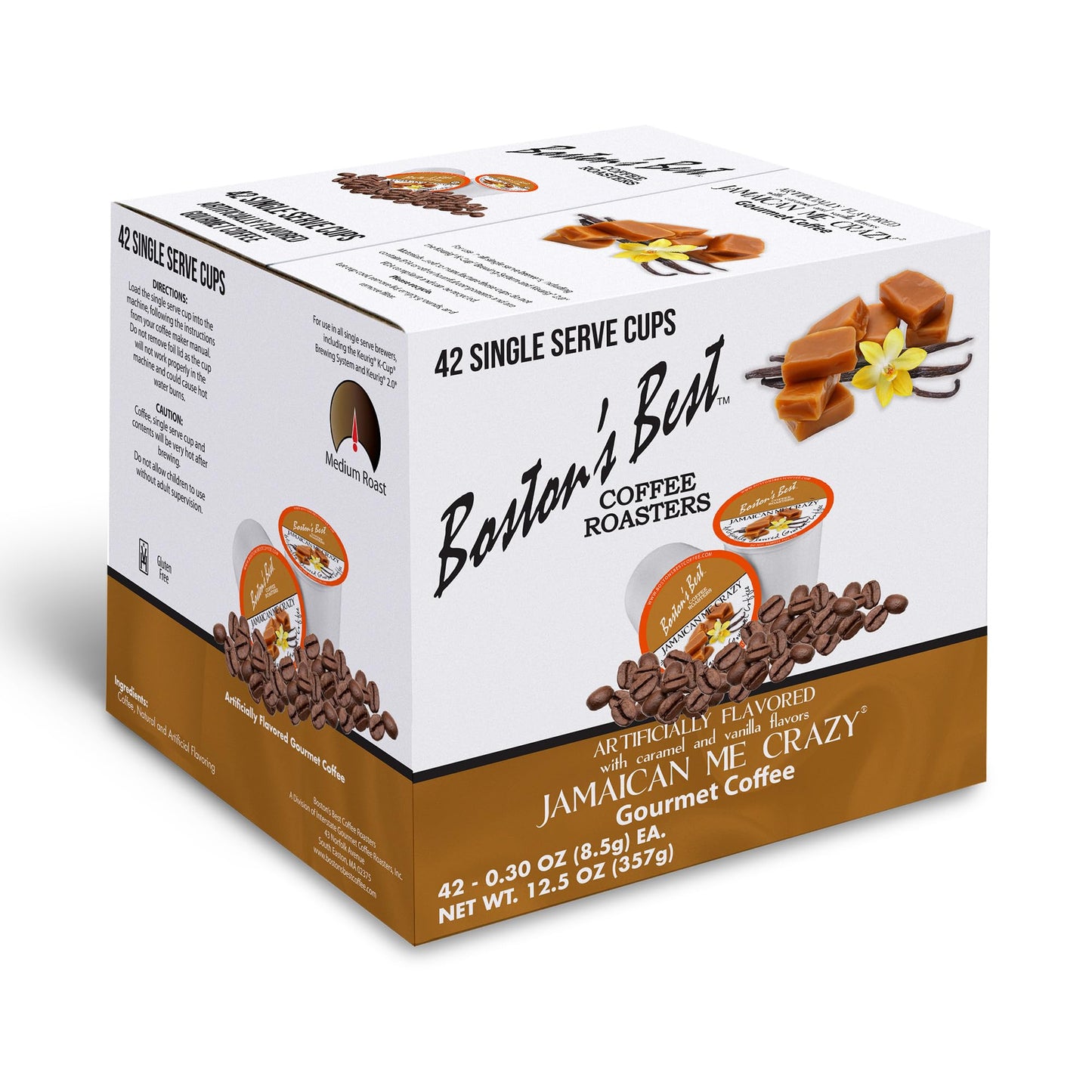 Bostons Best Jamaican Me Crazy Flavored Coffee, Gourmet 42 Single Serve Cups Compatible with Keurig, Model 017809009097