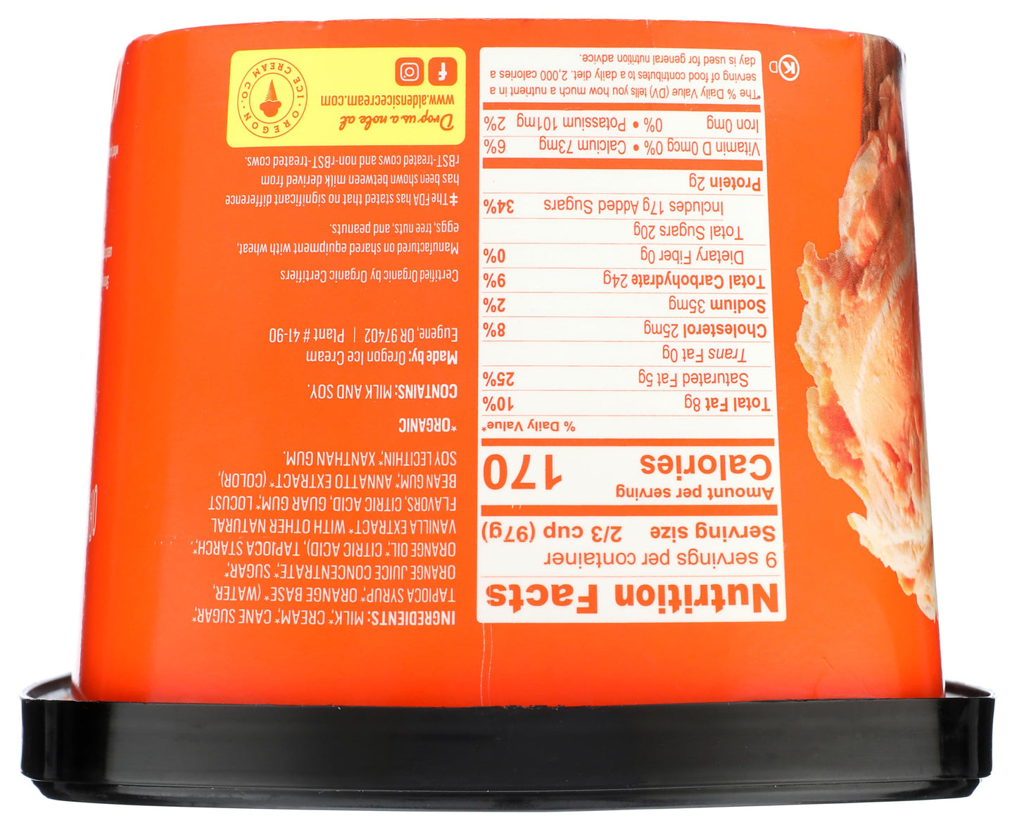 Aldens Organic Orange Cream Ice Cream, 1.5 Qt