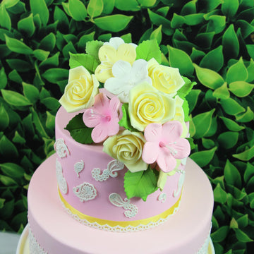 Global Sugar Art Wired Fruit Blossom Sugar Cake Flowers, Assorted Colors, 18 Count With Leaves By Chef Alan Tetreault