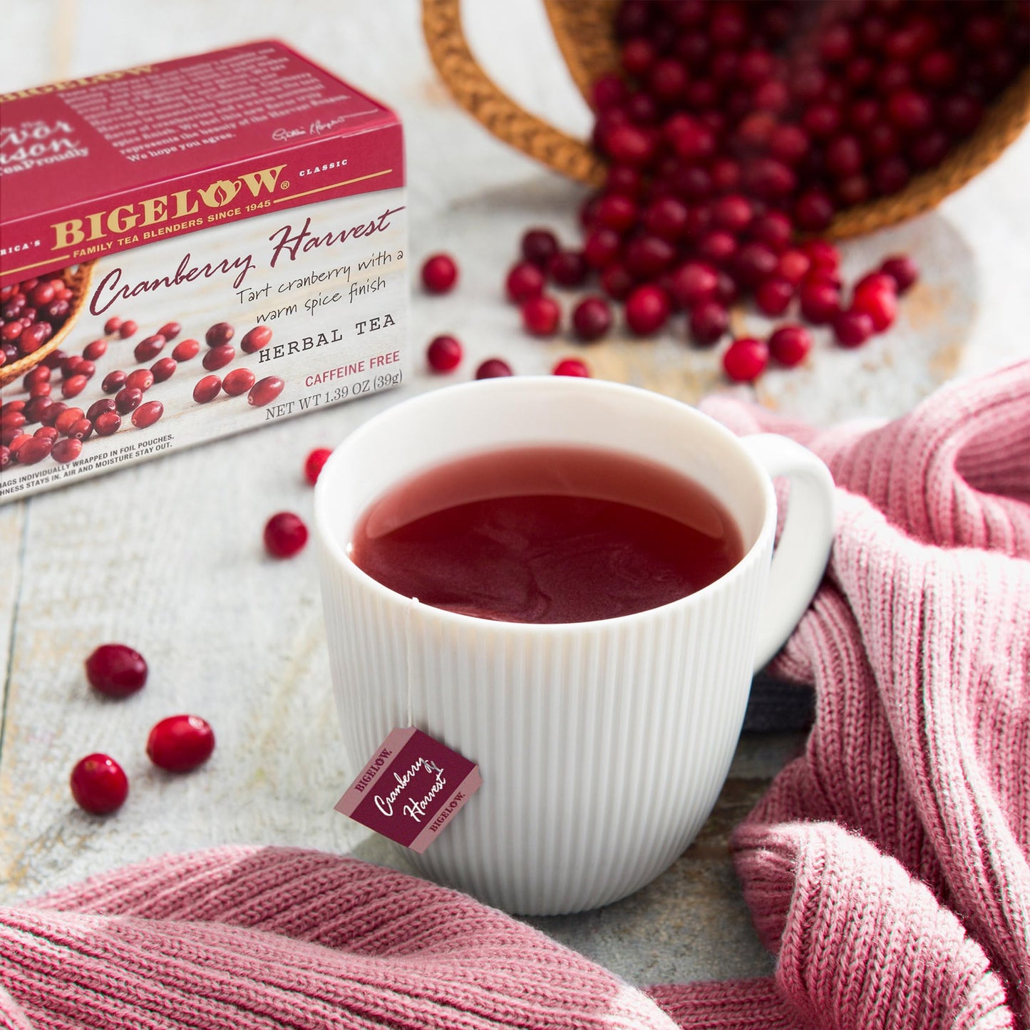 Bigelow Tea Cranberry Harvest Herbal Tea, Caffeine Free, 18 Count (Pack of 6)