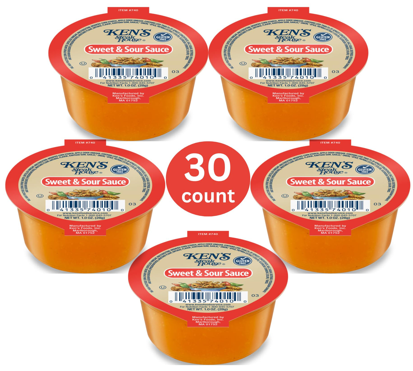 30 Count | Salad Dressing Dipping Sauce Portion Cups | Single Serve Packets (Sweet And Sour)