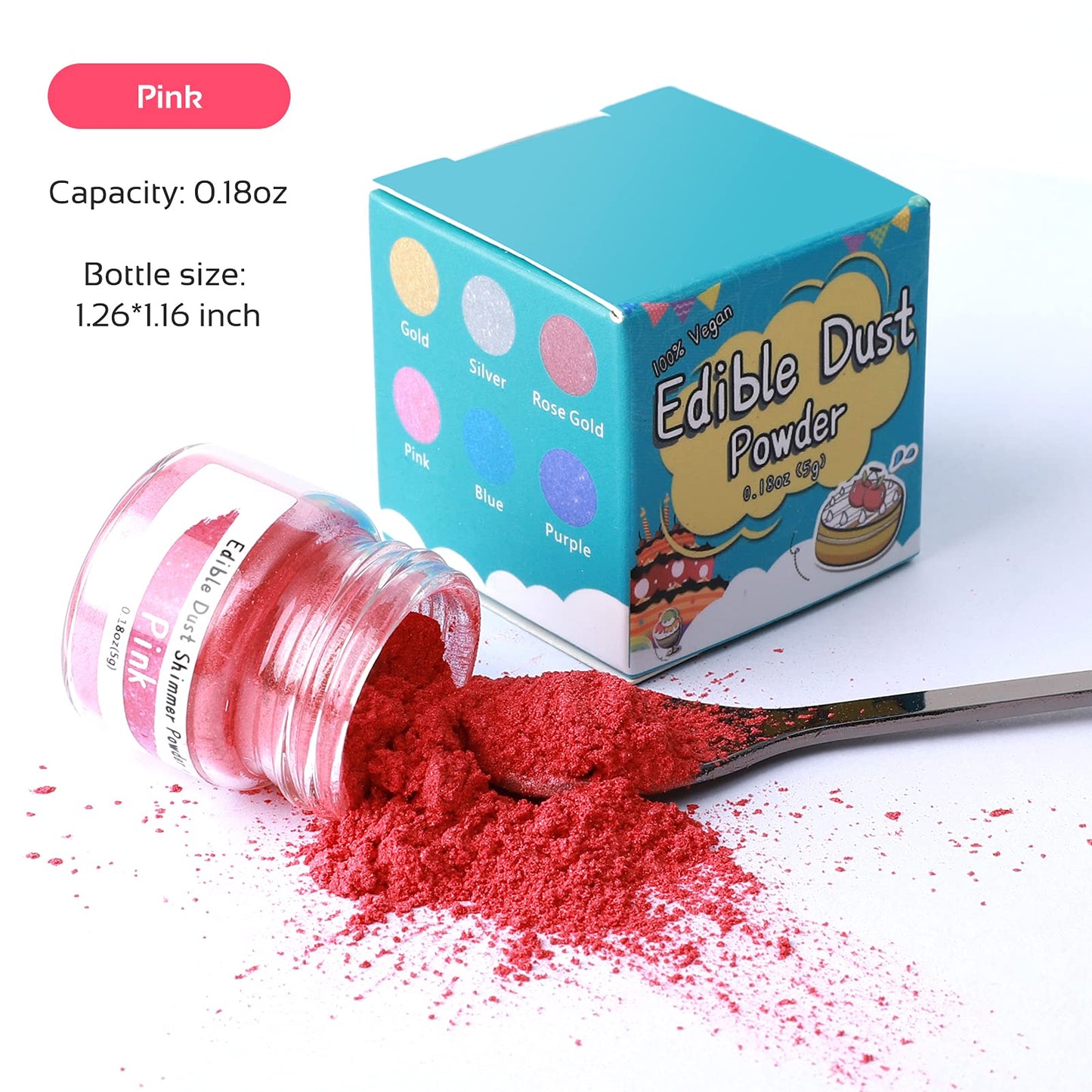 Jelife Pink Edible Luster Dust for Drinks - 5 Grams Food Grade Cake Glitter Dust Shimmer Powdered, Edible Metallic Powder Food C