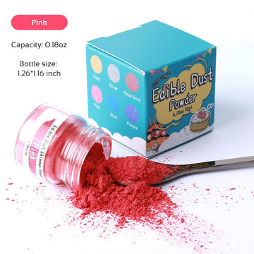 Jelife Pink Edible Luster Dust for Drinks - 5 Grams Food Grade Cake Glitter Dust Shimmer Powdered, Edible Metallic Powder Food C