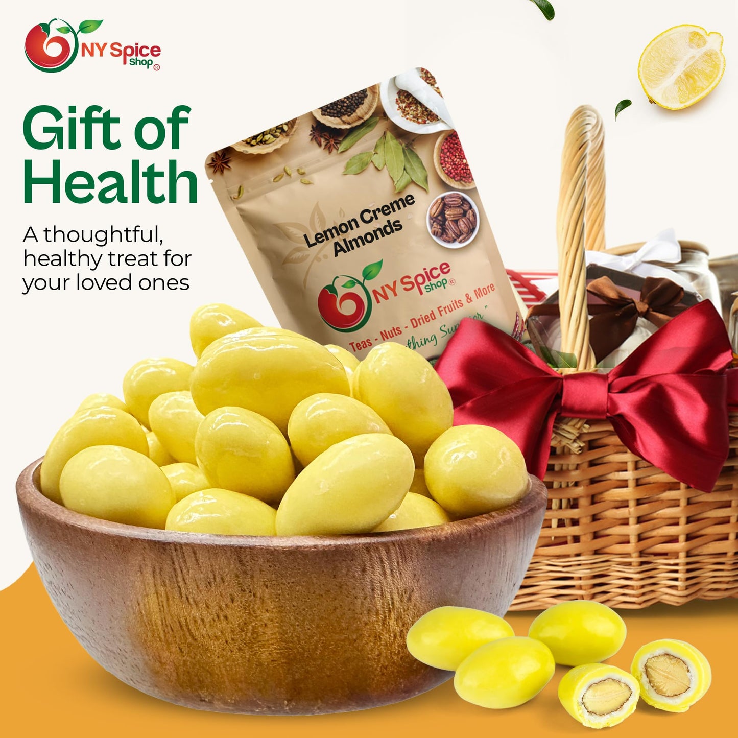 Ny Spice Shop Lemon Creme Chocolate Covered Almonds - 1 Pound Candied Creamy Crunchy Flavored Almonds Bulk For Birthday Parties,