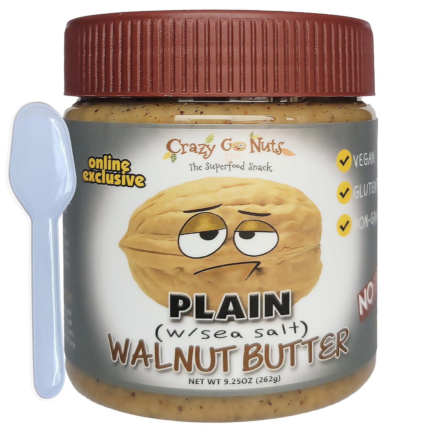 Crazy Go Nuts Walnut Butter Plain with Sea Salt - Walnut Spread, Keto, Vegan, Low Carb, Gluten Free Superfood, Non-GMO, ALA, Ome
