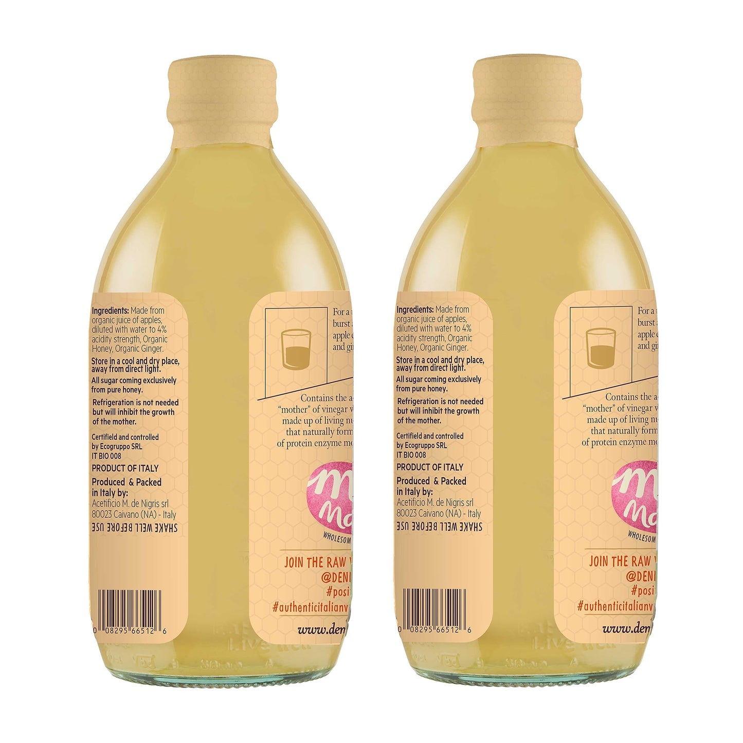 De Nigris Organic Apple Cider Vinegar with Honey & Cranberry, Raw & Unfiltered, 16.9 Fl Oz (Pack of 2)