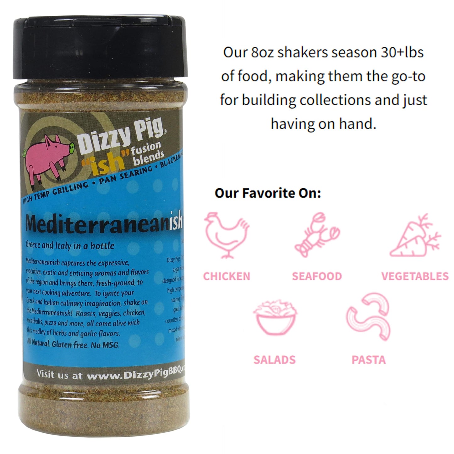 Dizzy Pig Ish Fusion Mediterranean-Ish Greek & Italian Seasoning (8Oz Shaker) - Seasons 30+Lbs Of Food - Hand Made In The Usa - Msg Free, Gluten Free