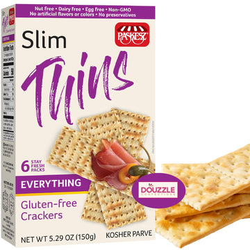 DOUzzle Gluten Free Flatbread Crackers, Slim Thins Everything Flavor (6 Stay Fresh Packs - Pack of 1) Kosher for Passover Snack 