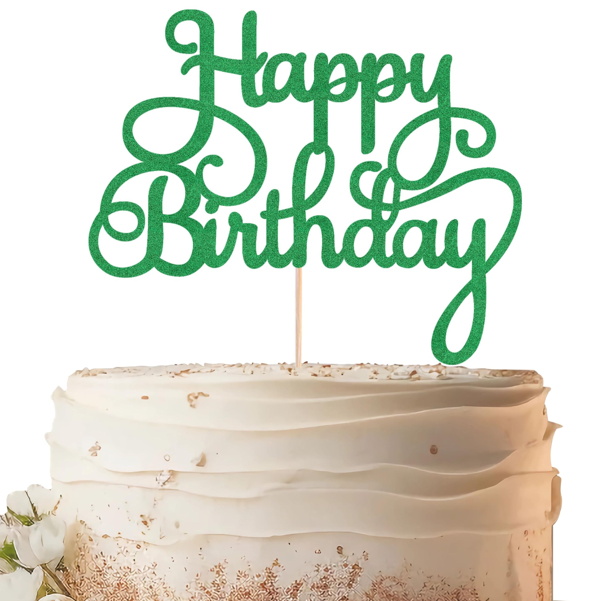 EONNCNT Happy Birthday Cake Topper - Green Glitter Paper Decoration - Model MOUCCT-HB