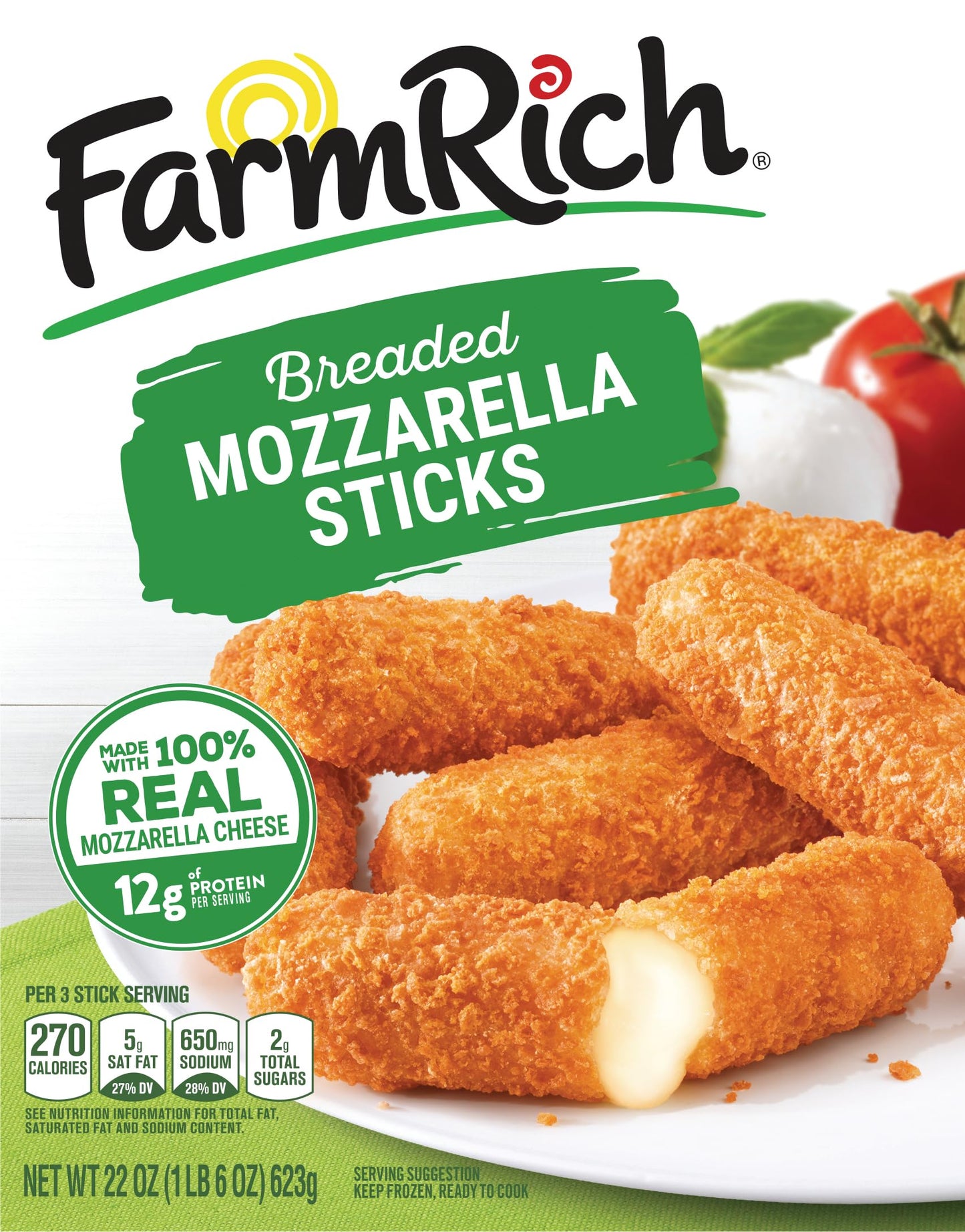 Farm Rich Breaded Mozzarella Cheese Sticks - Delicious Frozen 22 oz Party Appetizer & Snack, Made with 100% Real Mozzarella