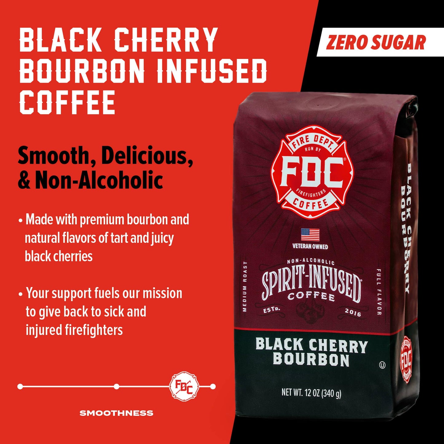 Fire Department Coffee Black Cherry spirit-inspired flavor Coffee Whole Bean 12 oz Veteran Owned Non-  ic Roasted in the USA