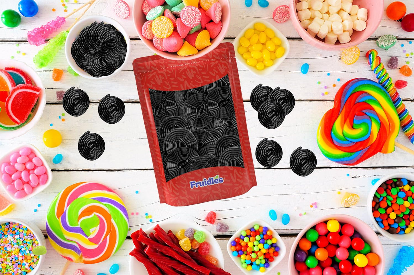 Fruidles Black Licorice Wheels, Gourmet Broadway Wheels Candy, Licorice Rope Laces, (Half-Pound)