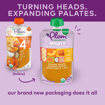 Plum Organics Mighty 4 Organic Toddler Food - Banana, Peach, Pumpkin, Carrot, Greek Yogurt, And Oat - 4 Oz Pouch (Pack Of 12) -