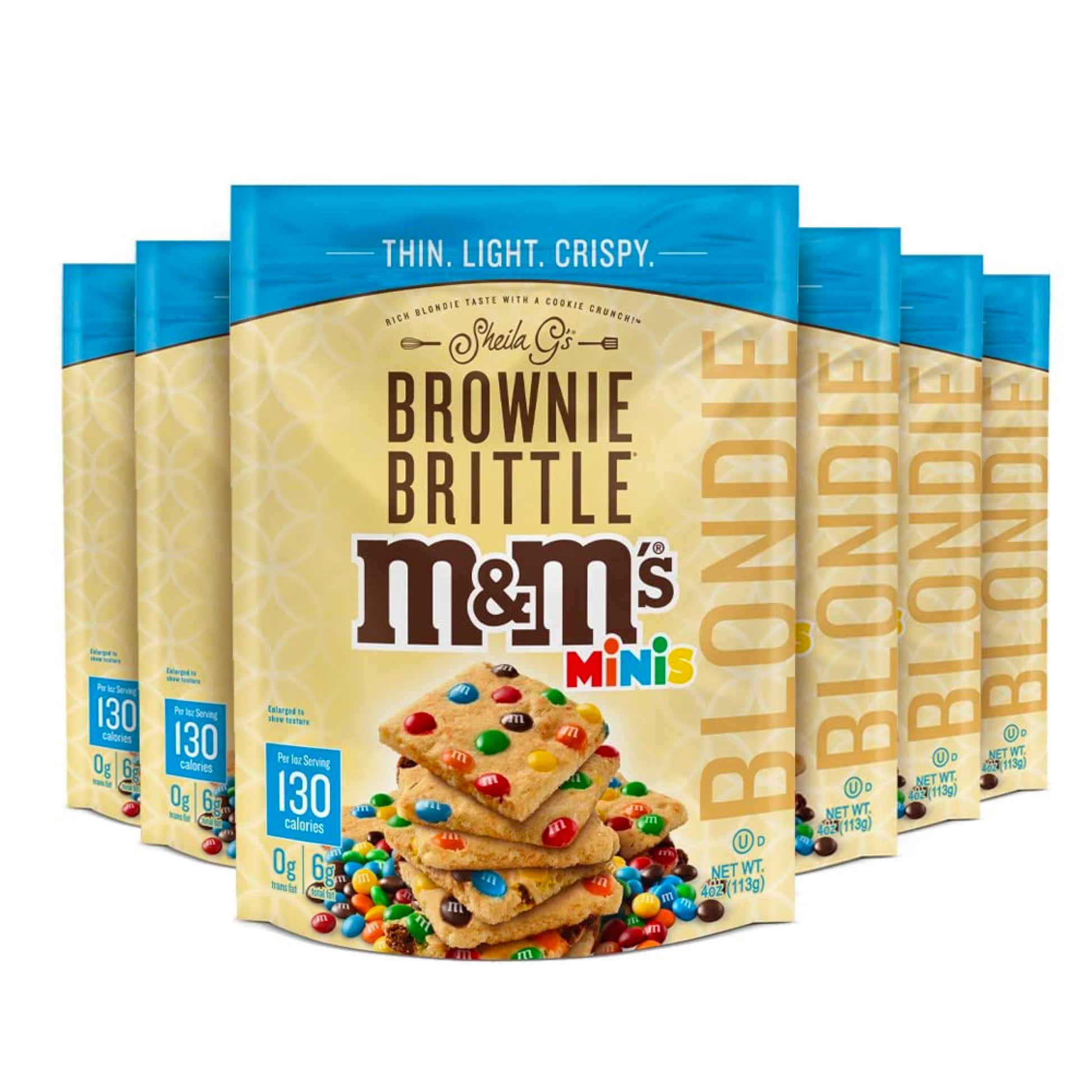 Sheila G'S Brownie Brittle - M&Ms Minis Blondie Thin And Crispy Sweet Snacks (Pack Of 6, 4 Oz), Rich Gourmet Brownie Bites Desse