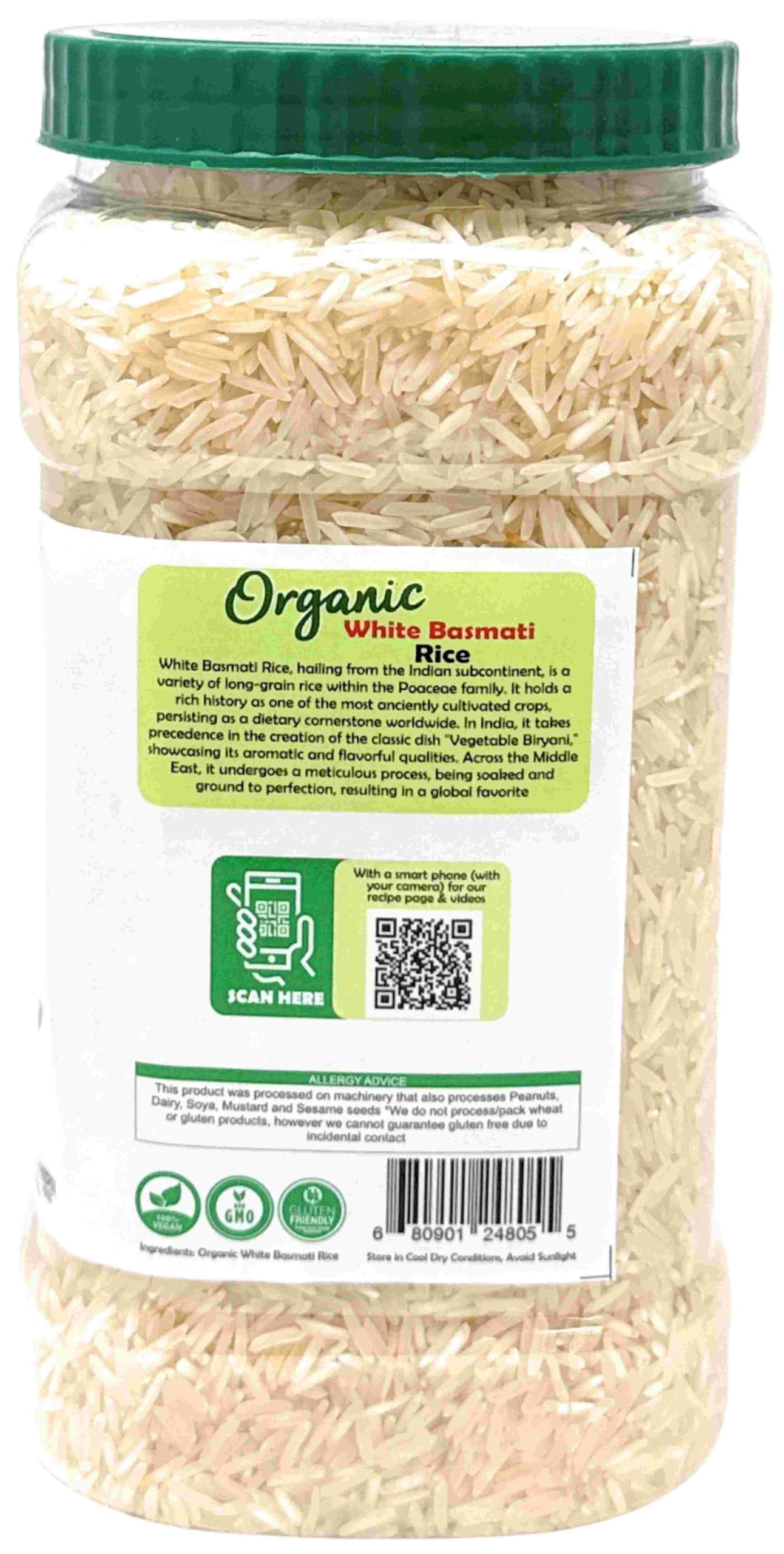Rani Organic Platinum White Basmati Rice Extra Long Aged 56Oz (3.5Lbs) 1.59Kg Pet Jar ~ All Natural | Gluten Friendly | Vegan |