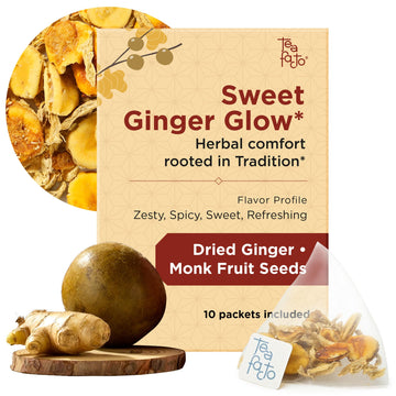 Tea Facto Sweet Ginger Glow* Tea Bags - Herbal Blend with Ginger Root and Monk Fruit Seeds Whole Fruit - 10 Pack