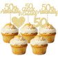 Gyufise 24Pcs 50Th Wedding Anniversary Cupcake Toppers Gold Glitter 50Th Golden Wedding Anniversary Heart Cake Decoration For Ce