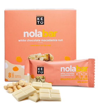 Perfect Keto Nola Bars, Gluten Free, Keto Granola Bars, Low Carb Snack Or Breakfast Bar With No Sugar Added, Keto Diet Food, Healthy Snacks For Adults, 2G Net Carb, White Chocolate Macadamia, 8 Pack