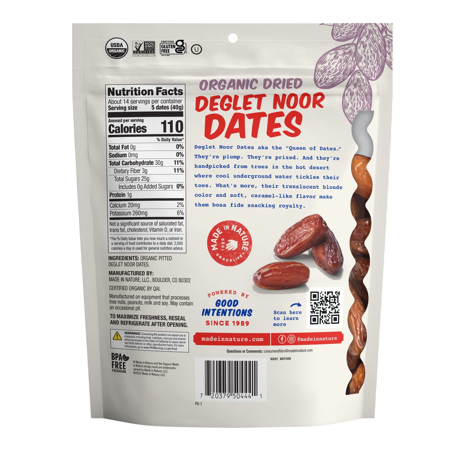Made in Nature Organic Dried Fruit, Deglet Noor Dates, 20oz Bag - Non-GMO, Unsulfured Vegan Snack