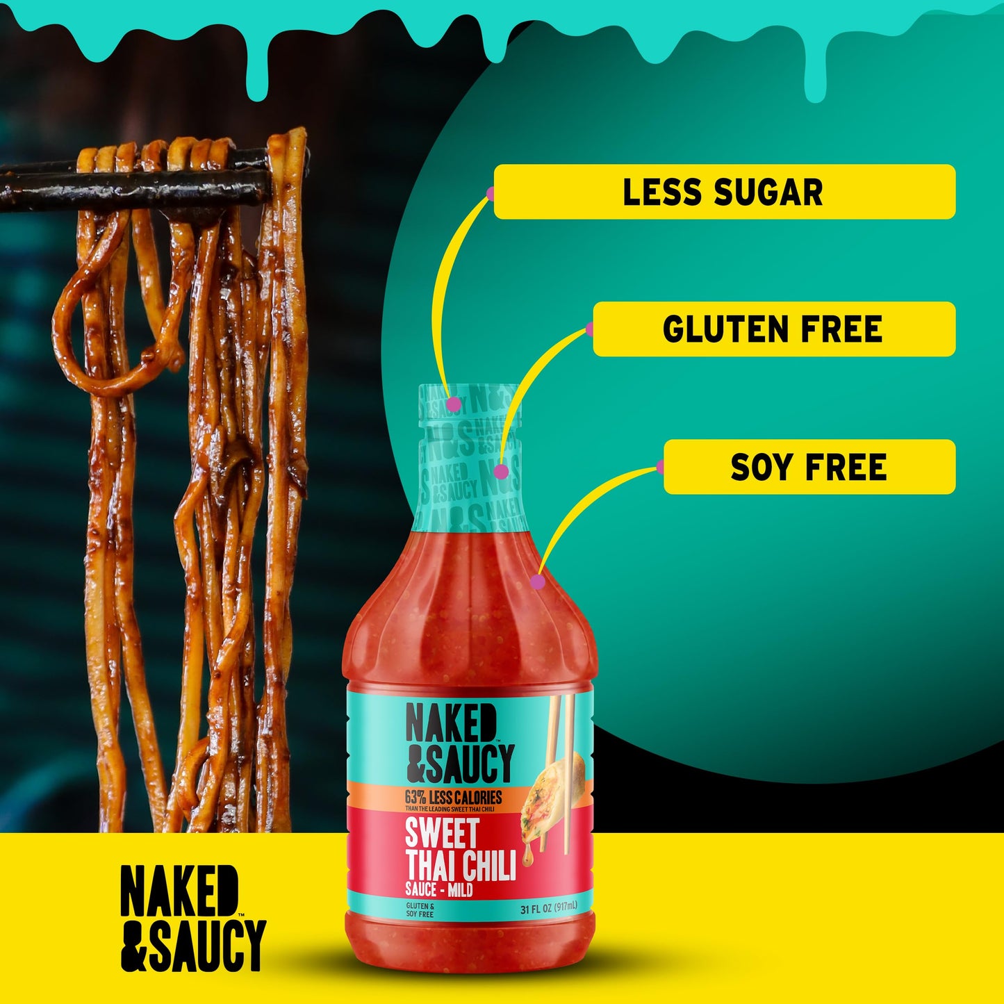 Naked & Saucy Low Sugar Sweet Thai Chili Sauce, Gluten-Free, Soy-Free, Vegan, Paleo, 31 Fl Oz