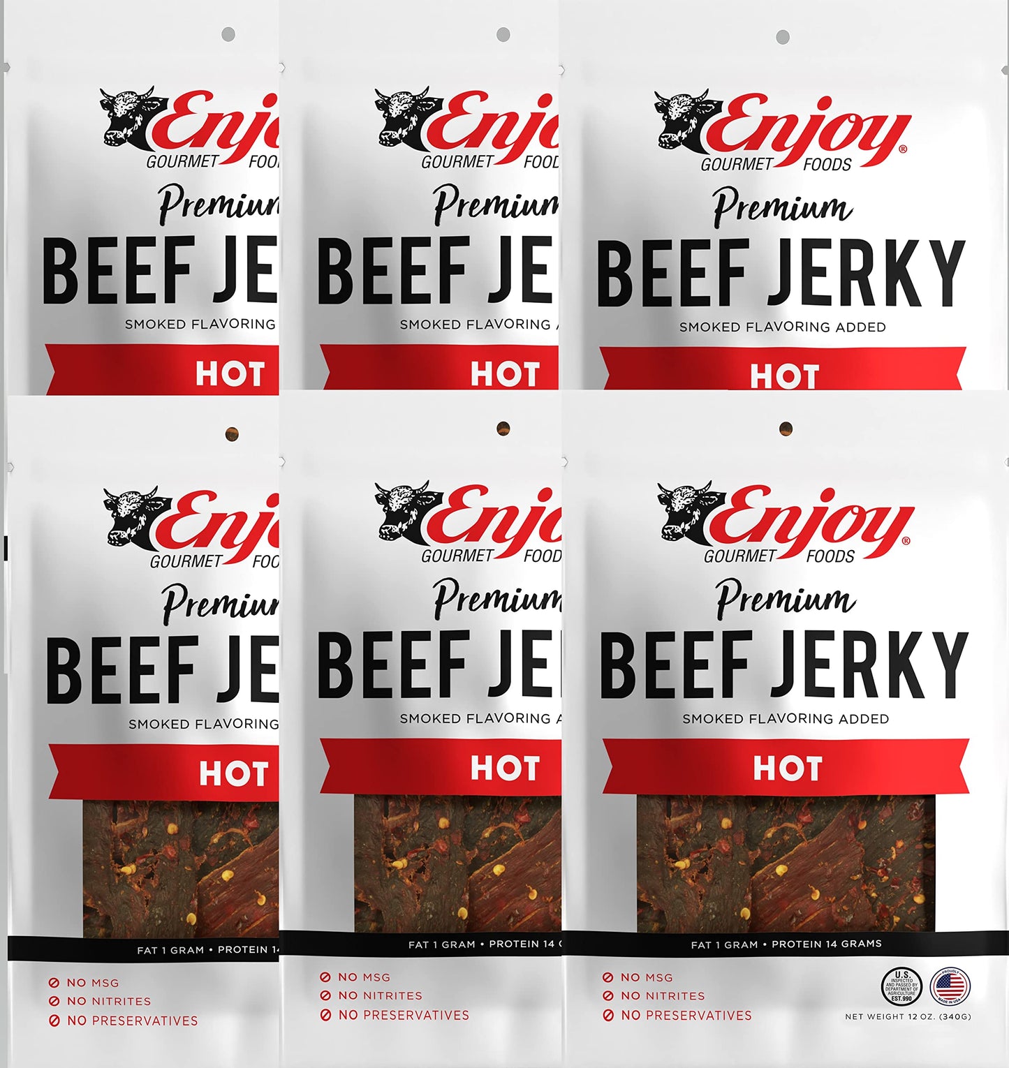 Enjoy Beef Jerky Hot, All Natural 12 Ounce (Pack Of 6)
